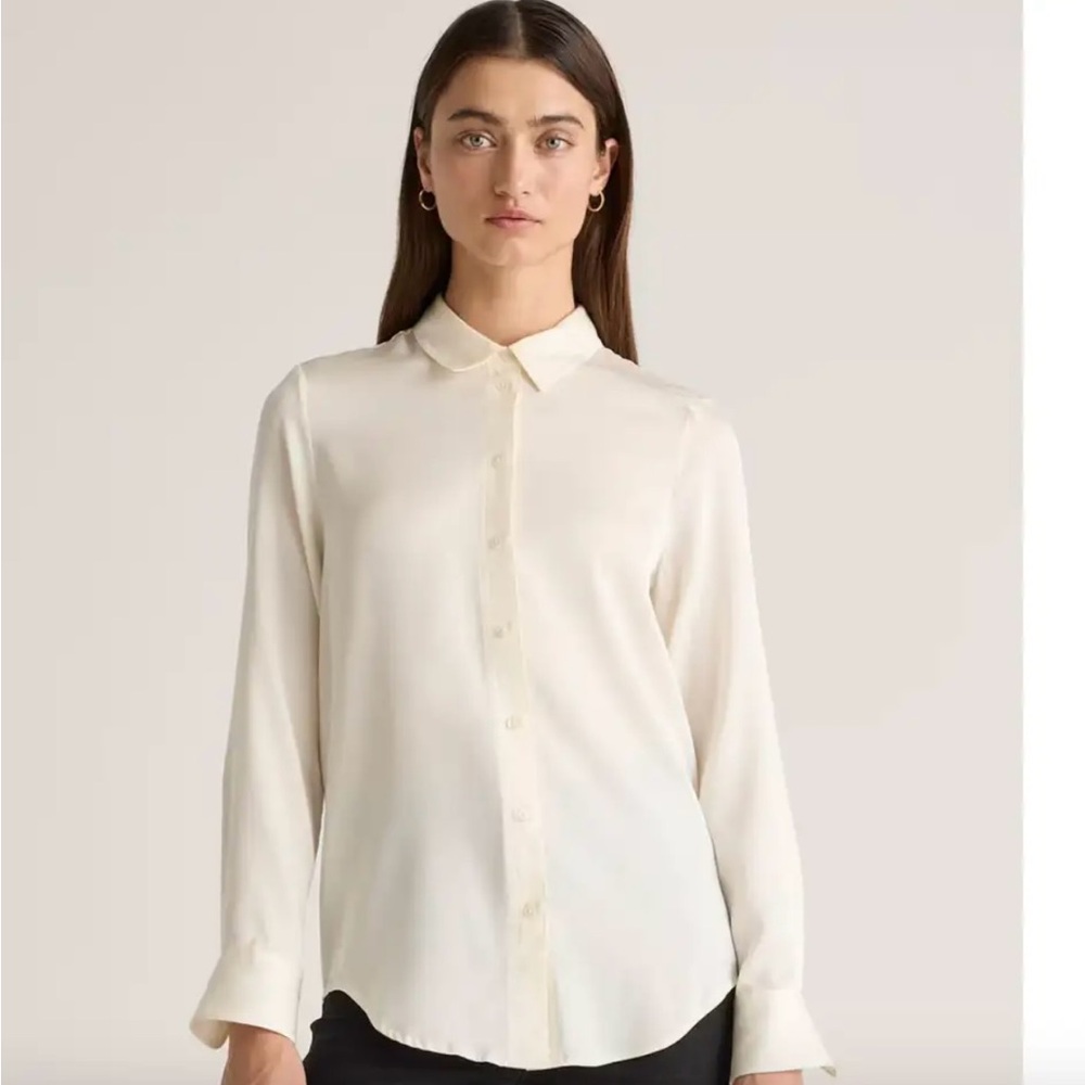 Quince washable stretch cream silk blouse